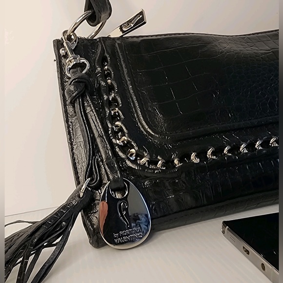 Fortuna Valentino Genuine Croc Embossed Leather Shoulder Bag Purse w/Chain NWOT - Picture 4 of 13